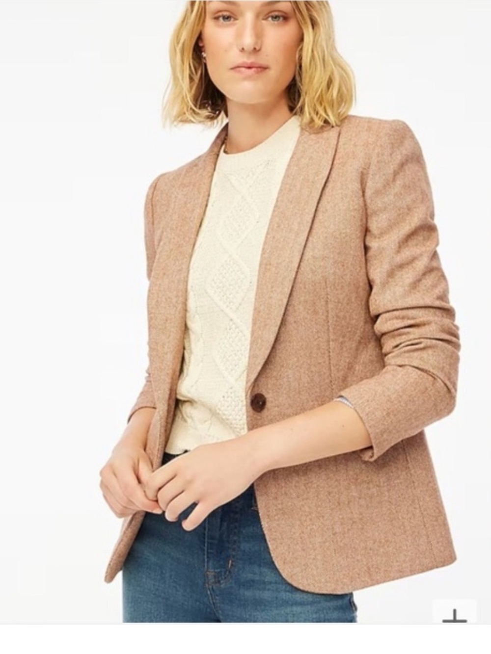 J.Crew Women Tan Herringbone Wool Blend Blazer Jacket BJ830 Brown Size 10